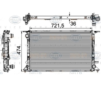 Радиатор, охлаждане на двигателя HELLA 8MK 376 745-644 за AUDI TT (8J3) от 2006 до 2014