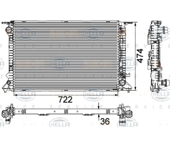 Радиатор, охлаждане на двигателя HELLA 8MK 376 745-654 за AUDI A5 купе (8T3) от 2007 до 2017