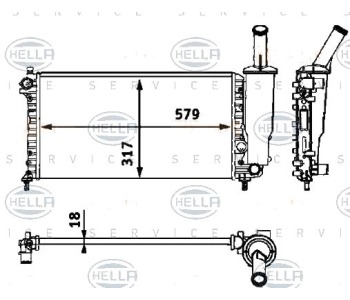 Радиатор, охлаждане на двигателя HELLA 8MK 376 718-581 за FIAT PUNTO (188) от 1999 до 2012