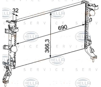 Радиатор, охлаждане на двигателя HELLA 8MK 376 745-191 за RENAULT LAGUNA III (BT0/1) от 2007 до 2015