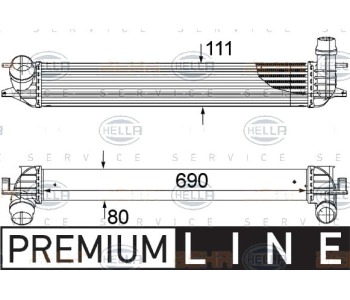 Интеркулер (охладител за въздуха на турбината) HELLA 8ML 376 745-701 за RENAULT LAGUNA III (DT0/1) купе от 2008 до 2015