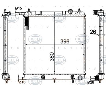 Радиатор, охлаждане на двигателя HELLA 8MK 376 718-621 за PEUGEOT 1007 (KM_) от 2005 до 2009