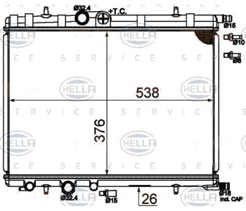 Радиатор, охлаждане на двигателя HELLA 8MK 376 718-054 за PEUGEOT PARTNER (5F) Combispace пътнически от 1996 до 2008