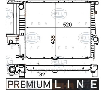 Радиатор, охлаждане на двигателя HELLA 8MK 376 713-081 за BMW 5 Ser (E34) комби от 1991 до 1997