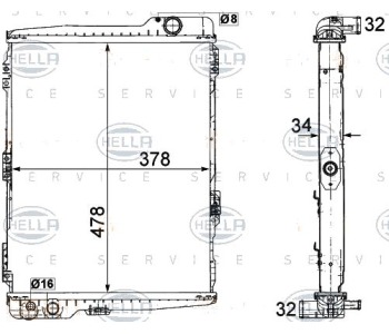 Радиатор, охлаждане на двигателя HELLA 8MK 376 711-274 за AUDI 90 (89, 89Q, 8A, B3) от 1987 до 1991