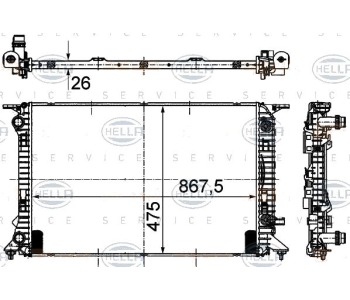 Радиатор, охлаждане на двигателя HELLA 8MK 376 745-634 за AUDI A5 Sportback (8TA) от 2009 до 2012