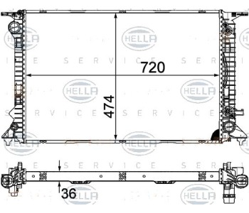 Радиатор, охлаждане на двигателя HELLA 8MK 376 754-754 за AUDI Q5 (8R) от 2008 до 2012