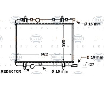 Радиатор, охлаждане на двигателя HELLA 8MK 376 767-091 за PEUGEOT 307 (3E) Break комби от 2002 до 2008