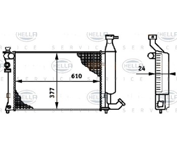 Радиатор, охлаждане на двигателя HELLA 8MK 376 719-501 за PEUGEOT PARTNER (5) Origin товарен от 1996 до 2008