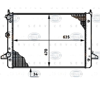 Радиатор, охлаждане на двигателя HELLA 8MK 376 720-501 за VOLKSWAGEN SHARAN (7M8, 7M9, 7M6) от 1995 до 2010