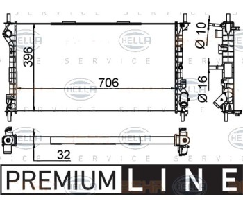 Радиатор, охлаждане на двигателя HELLA 8MK 376 756-581 за FORD TRANSIT CONNECT (P65, P70, P80) товарен от 2002 до 2013