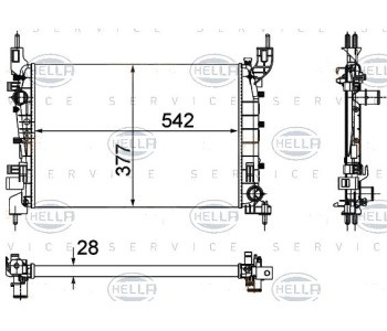 Радиатор, охлаждане на двигателя HELLA 8MK 376 756-521 за FIAT PUNTO GRANDE (199) от 2005 до 2012