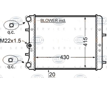 Радиатор, охлаждане на двигателя HELLA 8MK 376 704-601 за SEAT IBIZA IV (6J5, 6P1) хечбек от 2008 до 2017