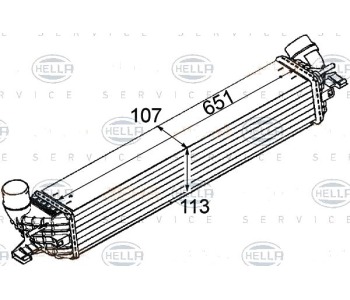 Интеркулер (охладител за въздуха на турбината) HELLA 8ML 376 745-731 за RENAULT LAGUNA III (KT0/1) комби от 2007 до 2015