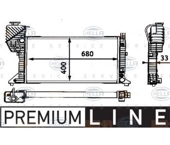 Радиатор, охлаждане на двигателя HELLA 8MK 376 721-201 за MERCEDES SPRINTER T1N (W903) 3T товарен от 1995 до 2006