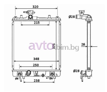 Воден радиатор алуминиев размер 374/348/26 автоматични скорости бензин за SUZUKI WAGON R+ (MM) от 2000 до 2007