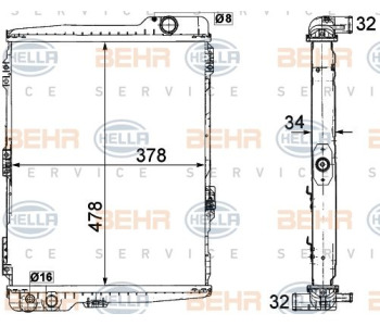 Радиатор, охлаждане на двигателя HELLA 8MK 376 712-024 за MERCEDES SLK (R170) от 1996 до 2004