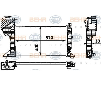 Радиатор, охлаждане на двигателя HELLA 8MK 376 722-004 за MERCEDES SPRINTER T1N (W901, W902) 2T платформа от 1995 до 2006