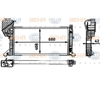 Радиатор, охлаждане на двигателя HELLA 8MK 376 722-261 за MERCEDES SPRINTER T1N (W903) 3T товарен от 1995 до 2006