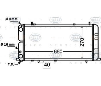 Радиатор, охлаждане на двигателя HELLA 8MK 376 705-731 за AUDI 100 (44, 44Q, C3) от 1982 до 1991